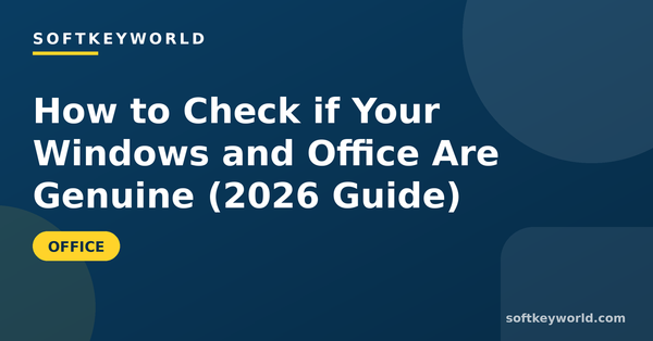How to Check if Your Windows and Office Are Genuine (2026 Guide) – Softkeyworld guide banner