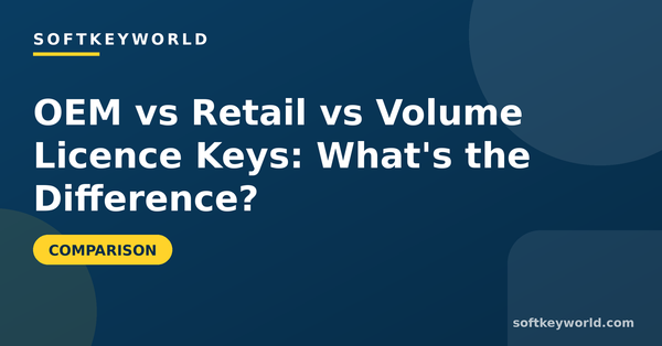 OEM vs Retail vs Volume Licence Keys: What's the Difference? – Softkeyworld guide banner