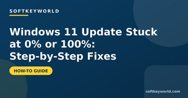 Windows 11 Update Stuck at 0% or 100%: Step-by-Step Fixes – Softkeyworld guide banner
